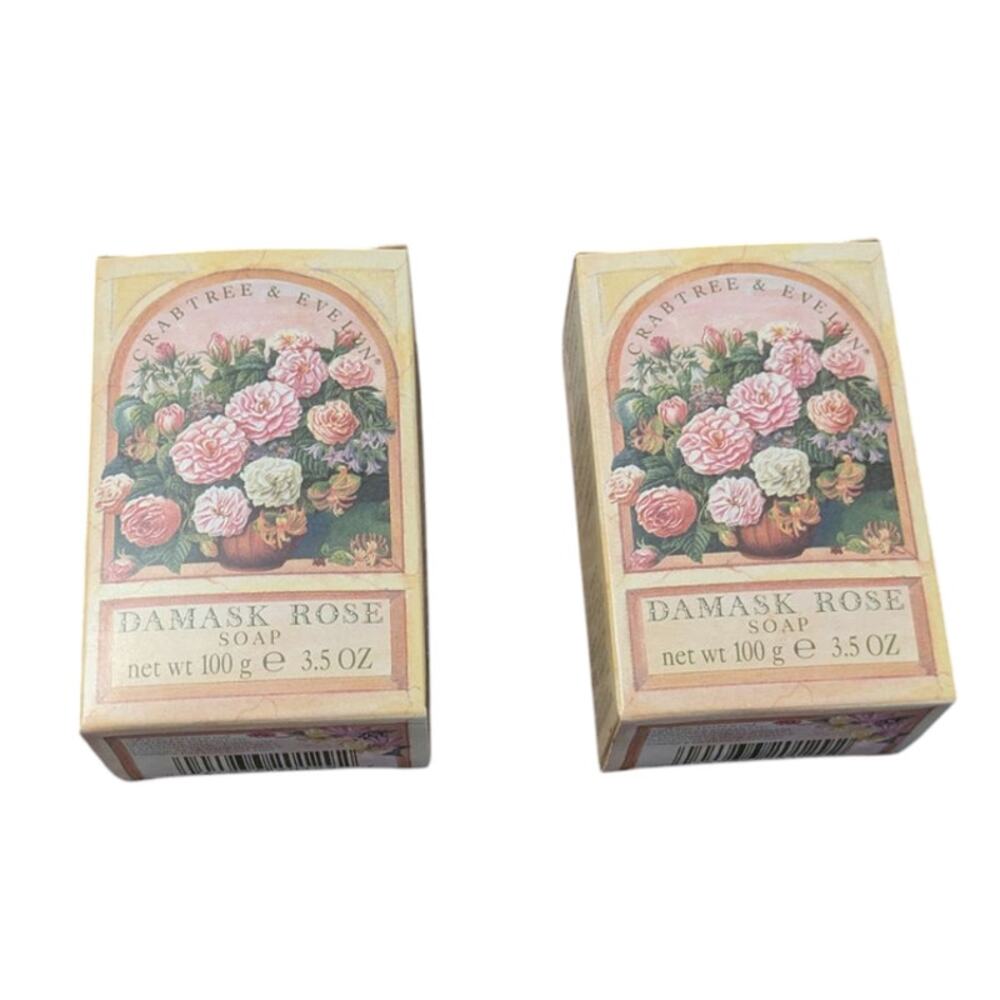Crabtree & Evelyn Damask Rose Perfumed Bar Soap 3.5oz Set of Two